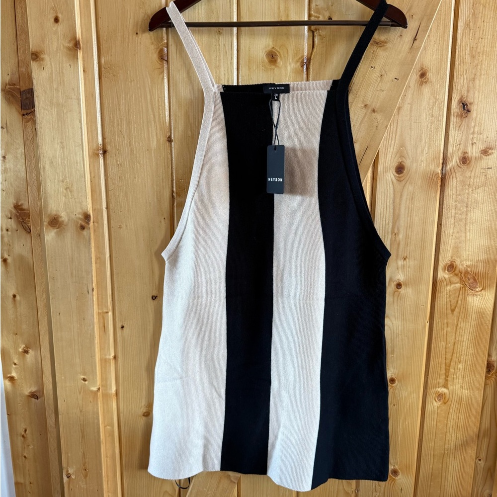 Black and Cream Women's Strapped Sweater Dress